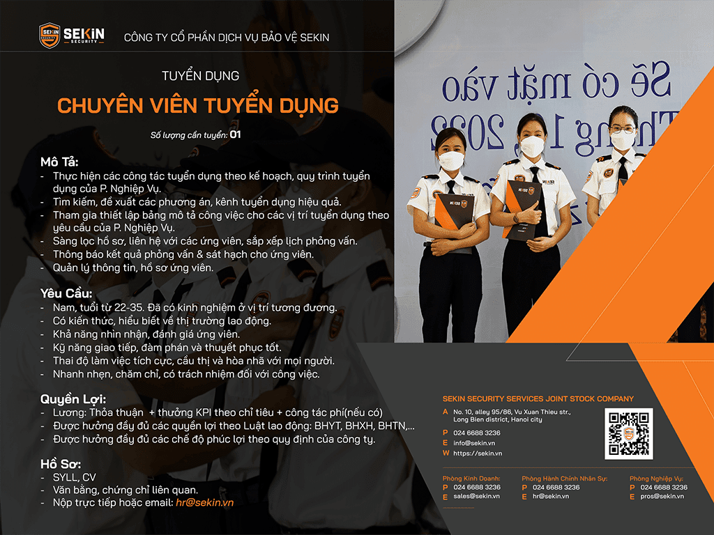 SEKIN tuyển dụng vị trí Chuyên Viên Tuyển Dụng